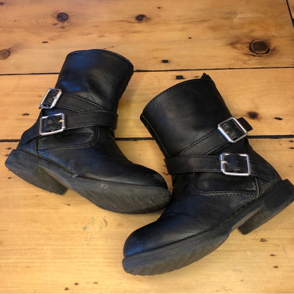 Toddler Girls Black Boots - Motorcycle style - GUC